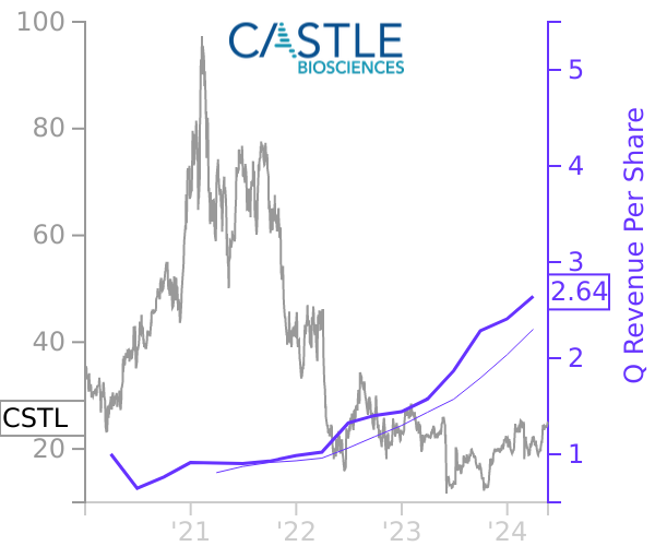 CSTL stock chart compared to revenue