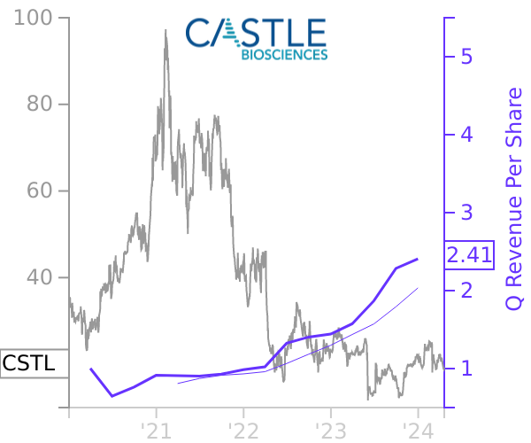 CSTL stock chart compared to revenue